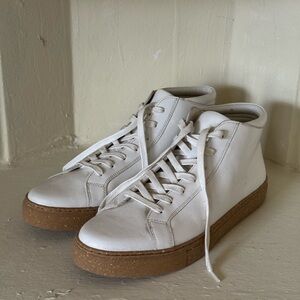 Kenneth Cole White Leather High-Top Sneakers with Tan Sole